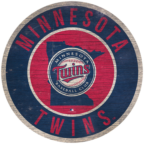 Minnesota Twins Sign Wood 12 Inch Round State Design