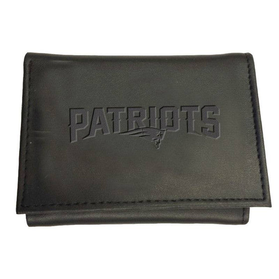 New England Patriots Trifold Black Vegan Leather Embossed Logo Wallet - 757 Sports Collectibles