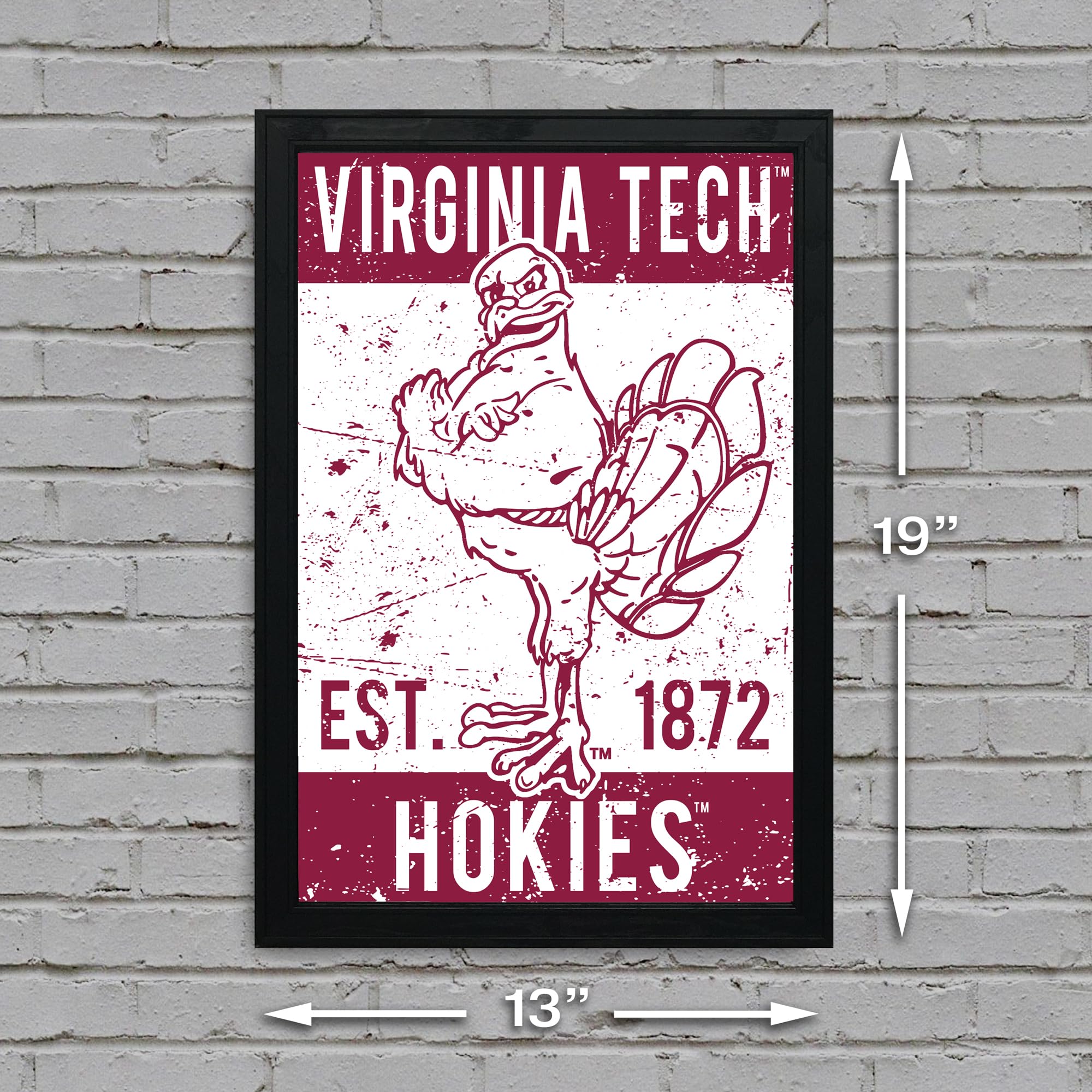 Limited Edition Virginia Tech Hokie Bird Vintage Poster Art Print 13x19" - Gifts for Virginia Tech Fan (Add Black Frame) - 757 Sports Collectibles