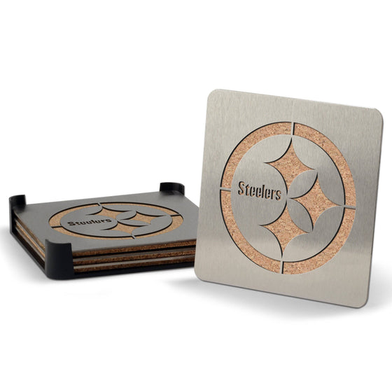 Pittsburgh Steelers Boaster Set of 4 Stainless Steel Cork Backed Coasters - 757 Sports Collectibles