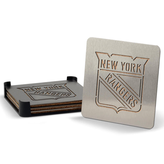 New York Rangers Boaster Set of 4 Stainless Steel Cork Backed Coasters - 757 Sports Collectibles