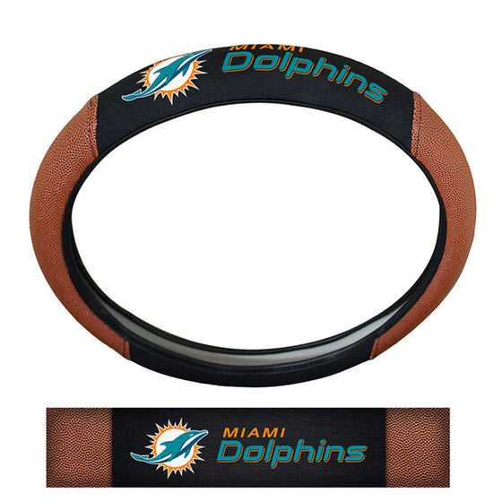 Miami Dolphins Steering Wheel Cover Premium Pigskin Style - Special Order
