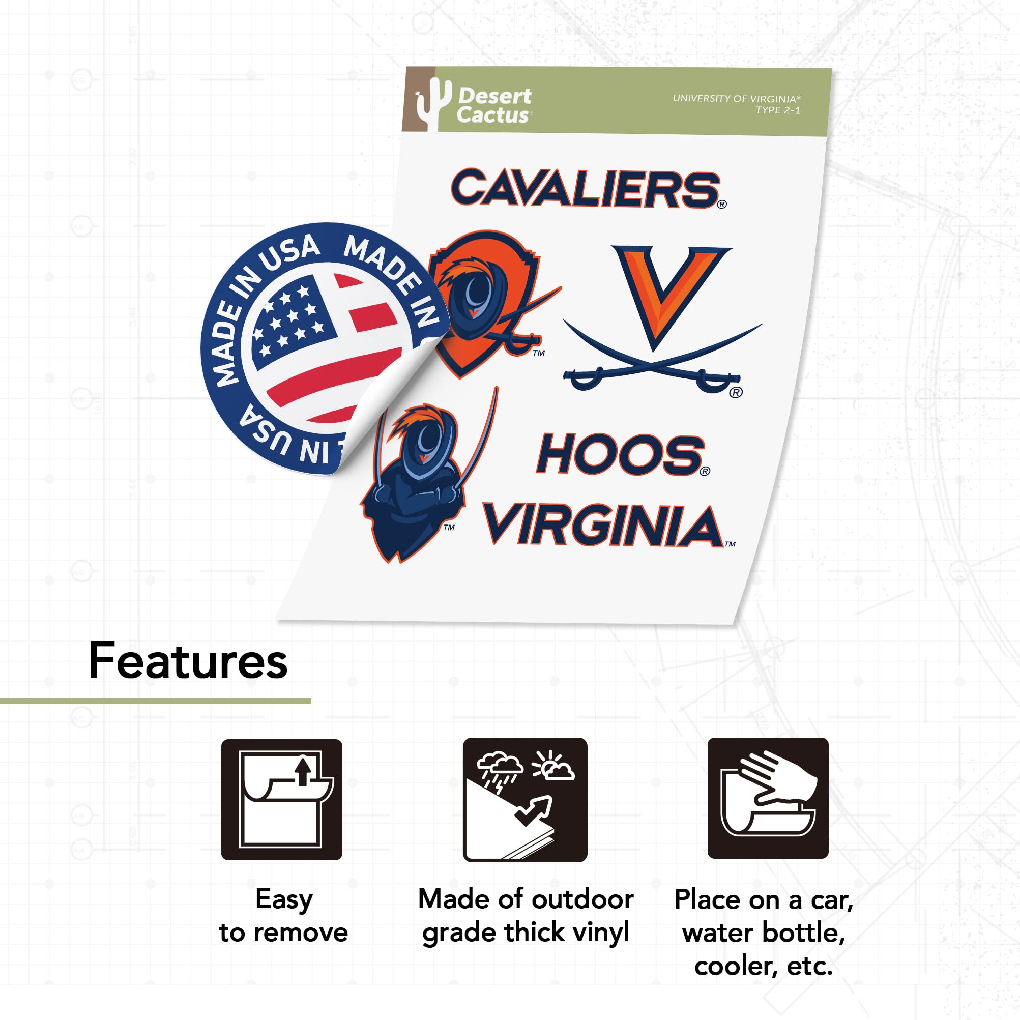 University of Virginia Sticker Cavaliers UVA Wahoos Stickers Vinyl Decals Laptop Water Bottle Car Scrapbook T2 (Type 2) - 757 Sports Collectibles