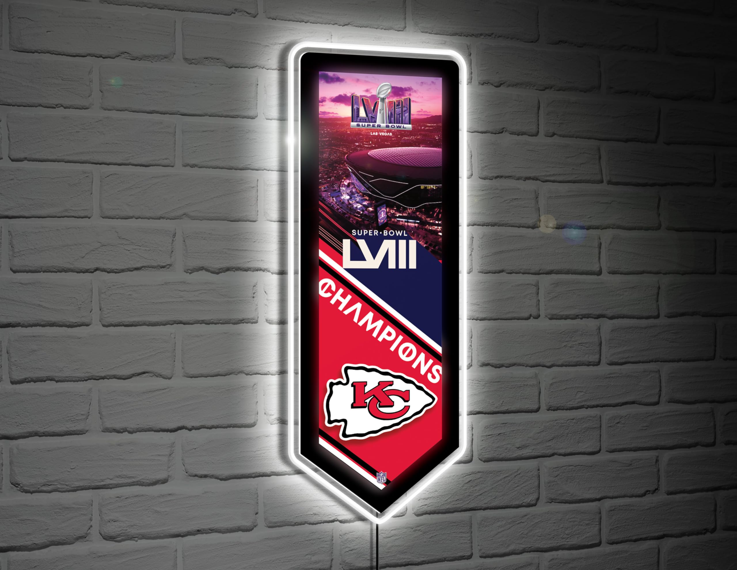Team Sports America NFL Kansas City Chiefs Superbowl 58 Championship | Ultra-Thin LED Light Wall Sign Décor | Made in the USA | Football Fan Décor for Office, Living, Game or Bedroom (Pennant) - 757 Sports Collectibles