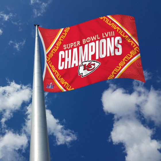Rico Industries NFL Football Kansas City Chiefs 2024 Super Bowl Champions 3' x 5' Banner Flag Single Sided - Indoor or Outdoor - Home Décor - 757 Sports Collectibles