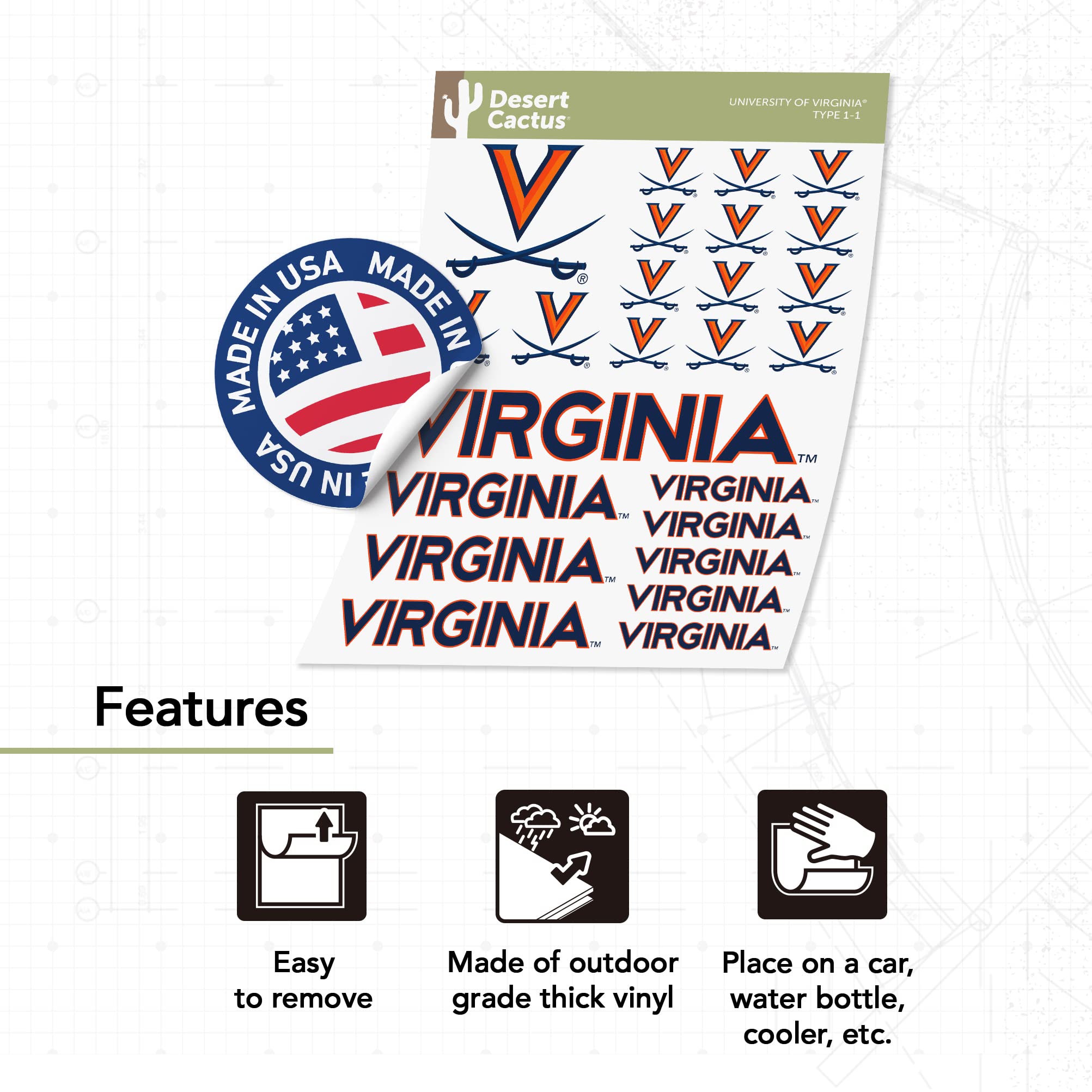 University of Virginia Sticker Cavaliers UVA Wahoos Stickers Vinyl Decals Laptop Water Bottle Car Scrapbook T1 (Type 1-1) - 757 Sports Collectibles