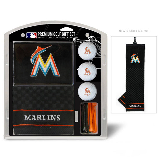 Miami Marlins Embroidered Golf Towel, 3 Golf Ball, And Golf Tee Set - 757 Sports Collectibles