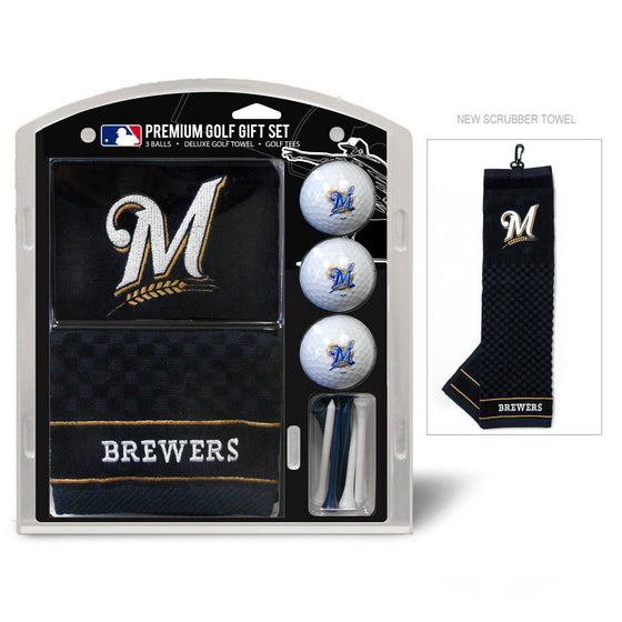 Milwaukee Brewers Embroidered Golf Towel, 3 Golf Ball, And Golf Tee Set - 757 Sports Collectibles