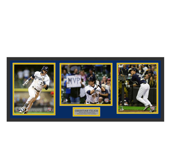 Milwaukee Brewers Christian Yelich 32x14 3 8x10 Photo Deluxe Framed Collage Piece