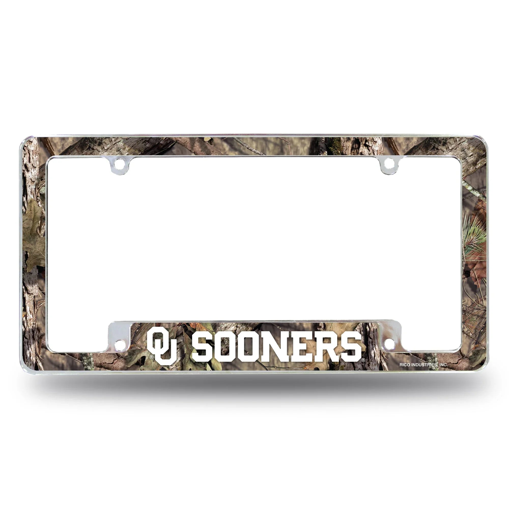 Oklahoma University / Mossy Oak Camo Break-Up Country All Over Chrome Frame (Bottom Oriented)