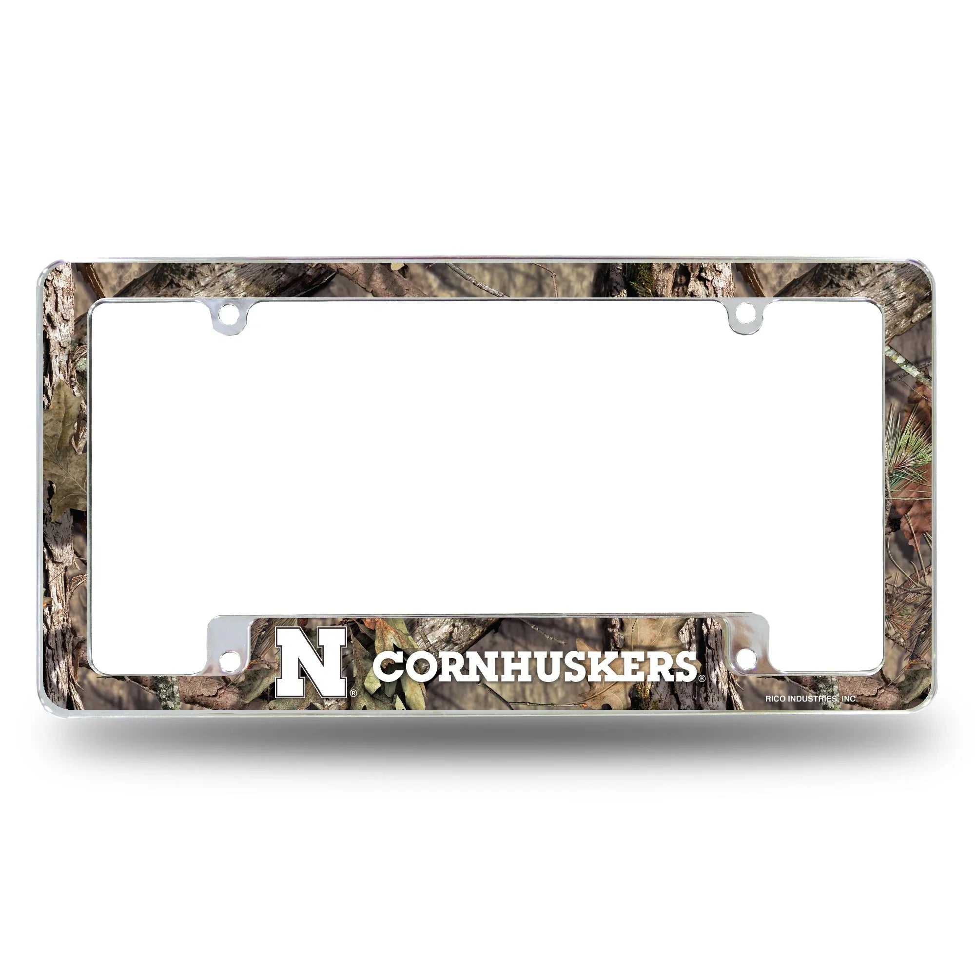 Nebraska University / Mossy Oak Camo Break-Up Country All Over Chrome Frame (Bottom Oriented)