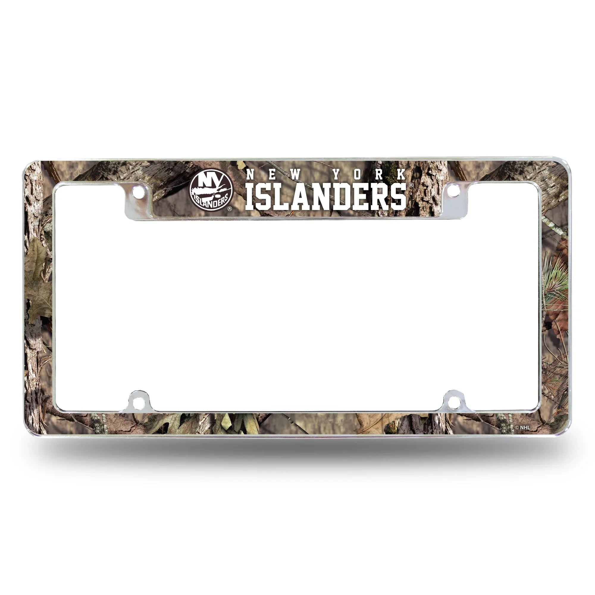 New York Islanders Mossy Oak Camo Break-Up Country All Over Chrome Frame (Top Oriented)