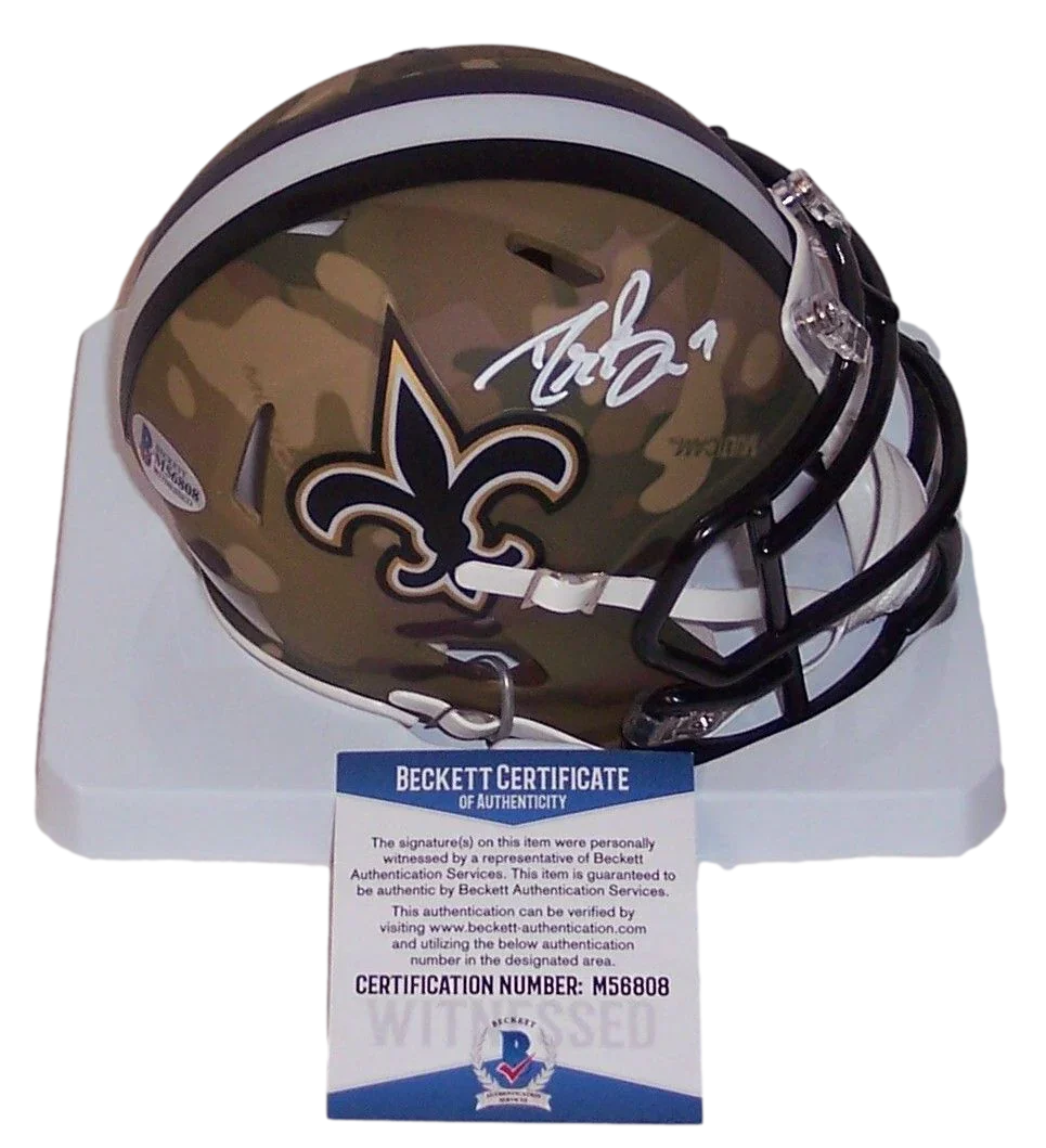 New Orleans Saints Drew Brees Autograph Signed Speed Camo Mini Helmet - Beckett BAS W COA - 757 Sports Collectibles