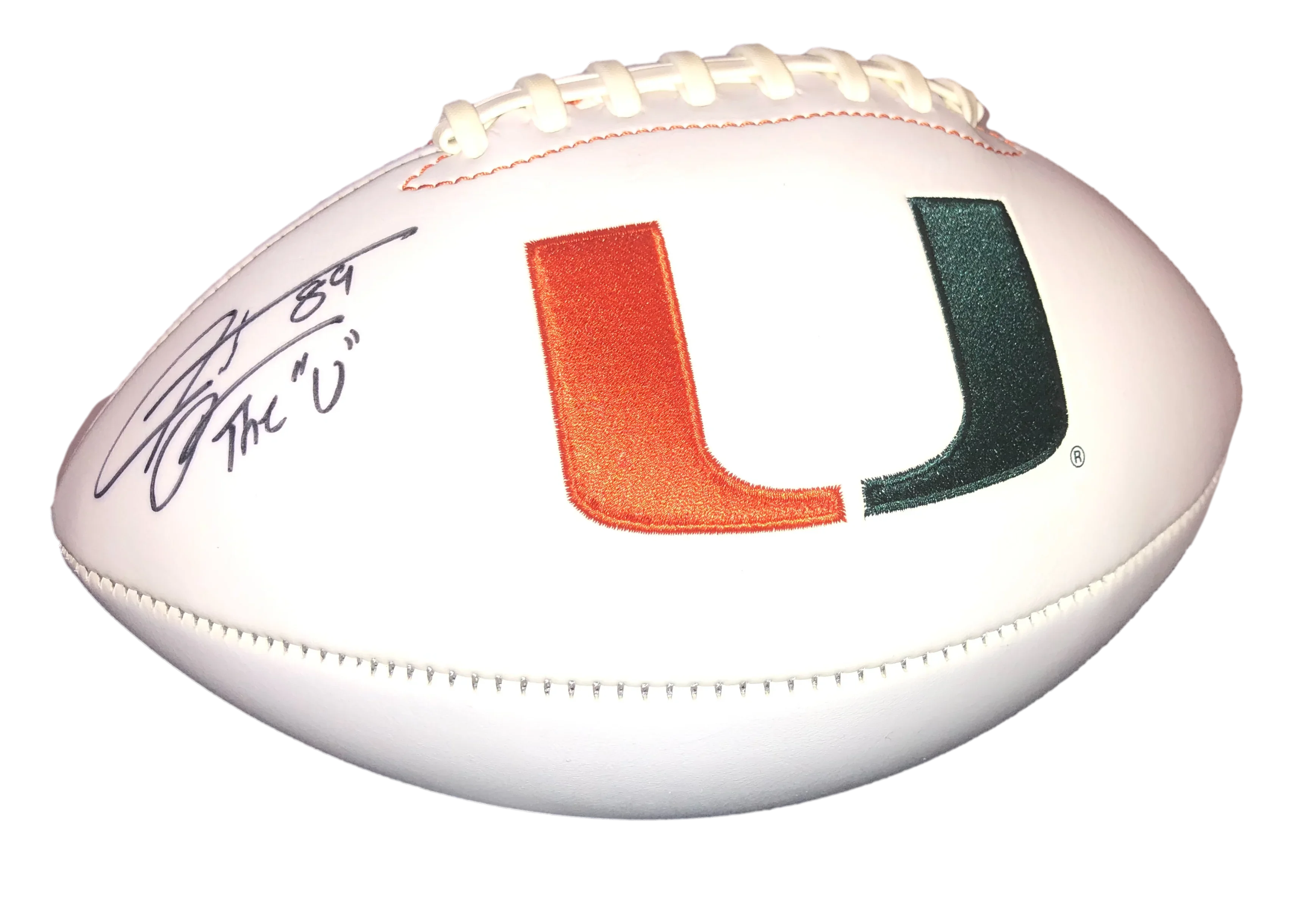 Miami Hurricanes Santana Moss Signed Auto Wht Logo Football - 757 COA - 757 Sports Collectibles