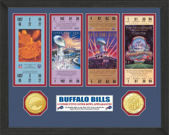 Buffalo Bills 4 Consecutive Super Bowl Appearances Ticket Collection (HM)