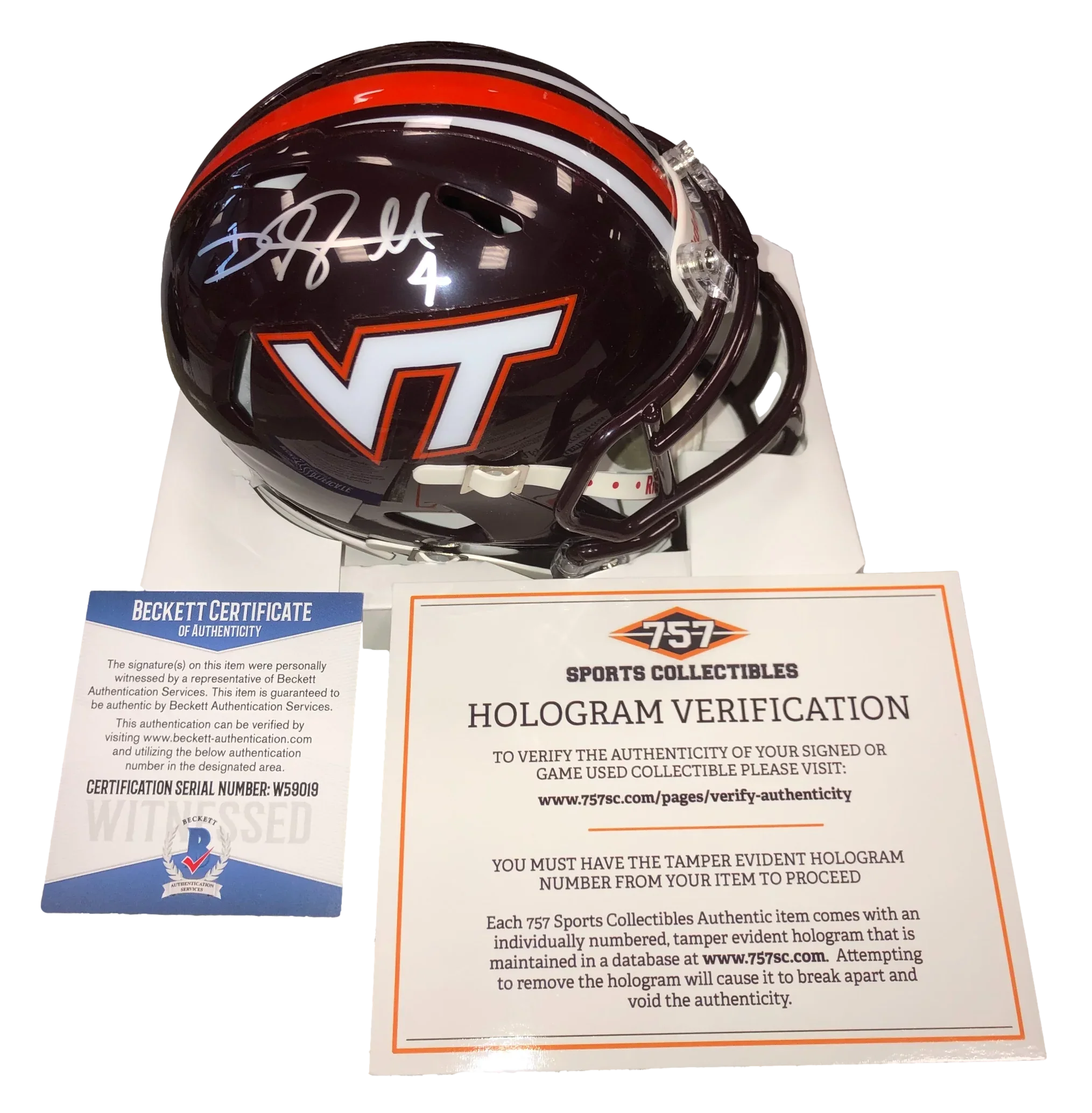 Virginia Tech Hokies DeAngelo Hall Signed Auto Maroon Mini Helmet BAS W COA - Silver Pen - 757 Sports Collectibles