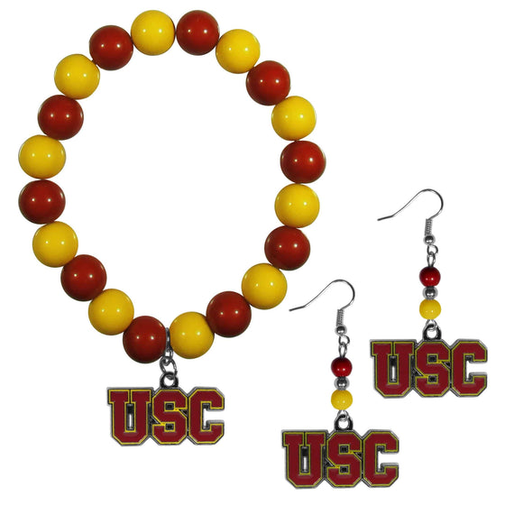 USC Trojans Fan Bead Earrings and Bracelet Set (SSKG) - 757 Sports Collectibles