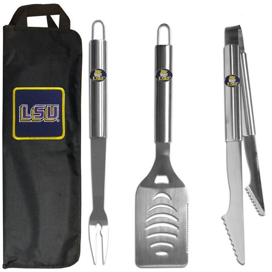 LSU Tigers 3 pc Stainless Steel BBQ Set with Bag (SSKG) - 757 Sports Collectibles