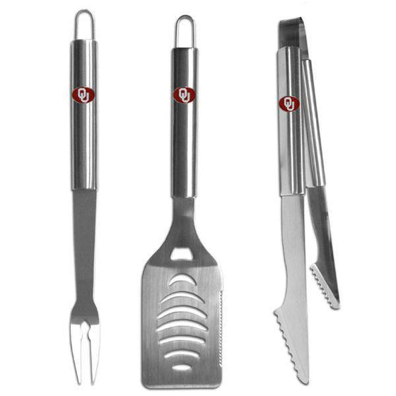 Oklahoma Sooners 3 pc Stainless Steel BBQ Set (SSKG) - 757 Sports Collectibles