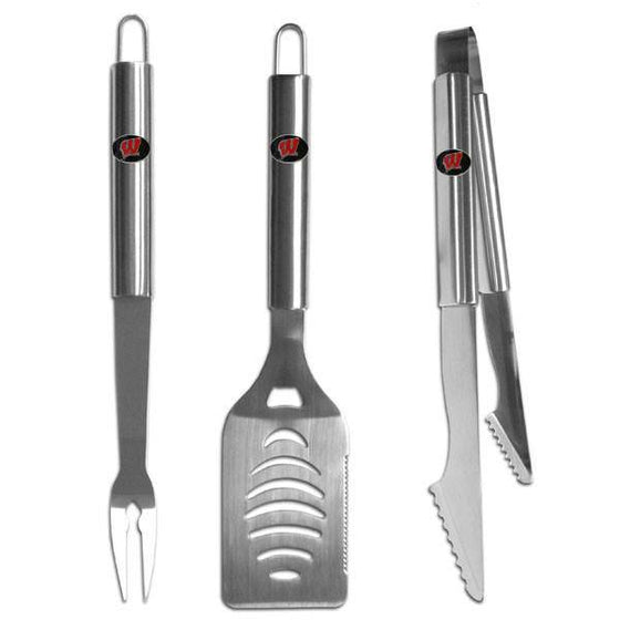 Wisconsin Badgers 3 pc Stainless Steel BBQ Set (SSKG) - 757 Sports Collectibles