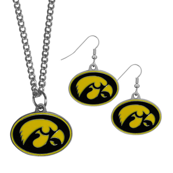 Iowa Hawkeyes Dangle Earrings and Chain Necklace Set (SSKG) - 757 Sports Collectibles