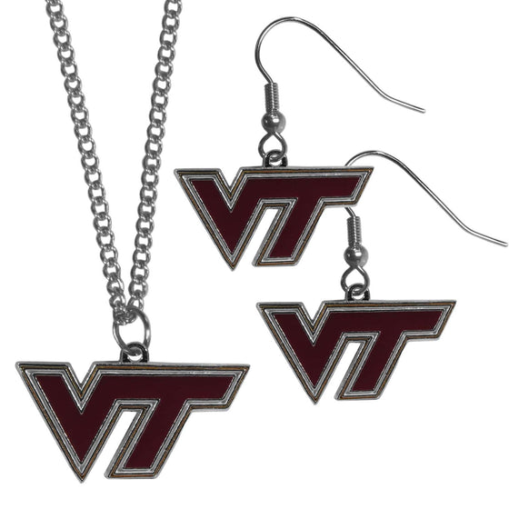 Virginia Tech Hokies Dangle Earrings and Chain Necklace Set (SSKG) - 757 Sports Collectibles