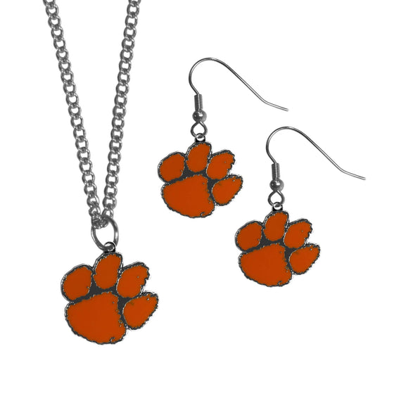 Clemson Tigers Dangle Earrings and Chain Necklace Set (SSKG) - 757 Sports Collectibles