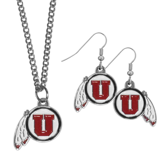 Utah Utes Dangle Earrings and Chain Necklace Set (SSKG) - 757 Sports Collectibles