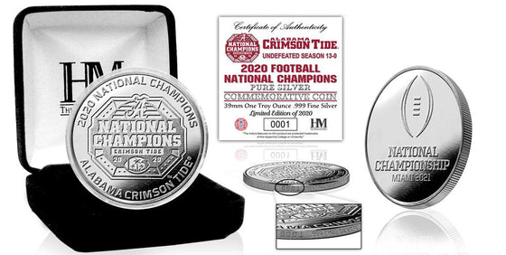 Alabama Crimson Tide 2020-2021 NCAA Football National Champions Limited Edition 1 Troy Ounce Pure Silver Mint Coin