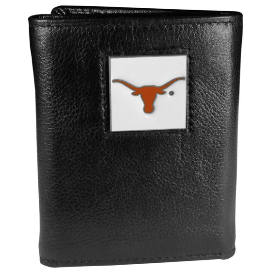 Texas Longhorns Deluxe Leather Tri-fold Wallet Packaged in Gift Box (SSKG) - 757 Sports Collectibles