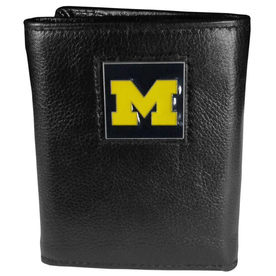 Michigan Wolverines Leather Tri-fold Wallet (SSKG) - 757 Sports Collectibles