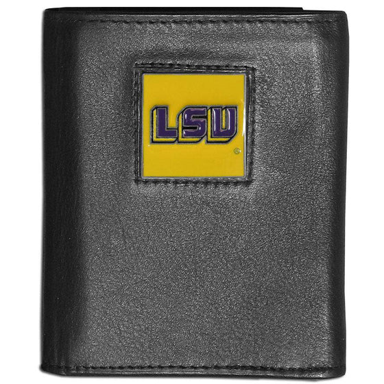 LSU Tigers Deluxe Leather Tri-fold Wallet Packaged in Gift Box (SSKG) - 757 Sports Collectibles
