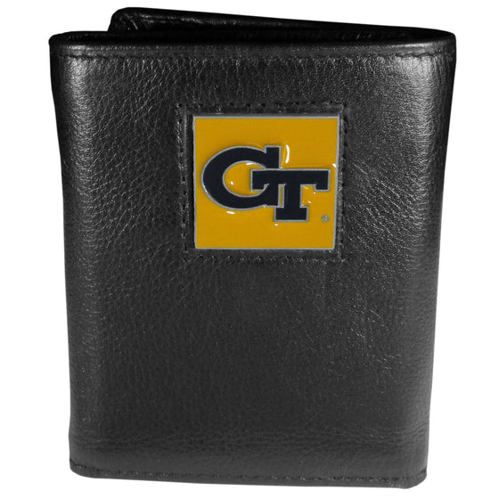 Georgia Tech Yellow Jackets Deluxe Leather Tri-fold Wallet Packaged in Gift Box (SSKG) - 757 Sports Collectibles