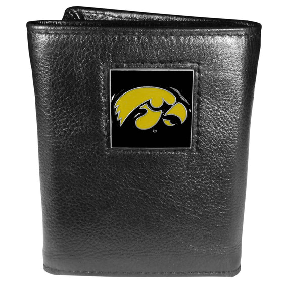 Iowa Hawkeyes Deluxe Leather Tri-fold Wallet Packaged in Gift Box (SSKG) - 757 Sports Collectibles