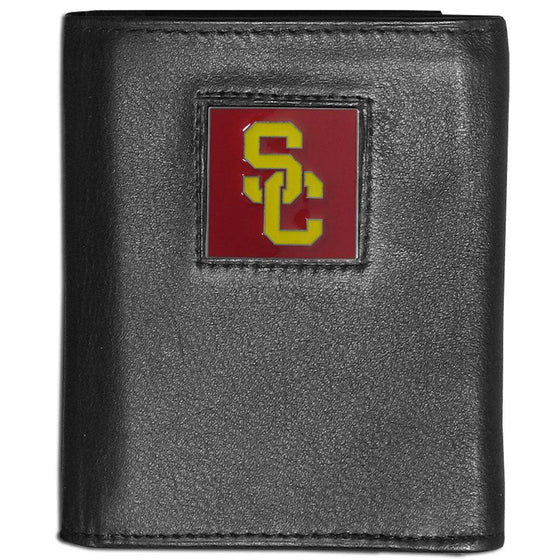 USC Trojans Deluxe Leather Tri-fold Wallet Packaged in Gift Box (SSKG) - 757 Sports Collectibles