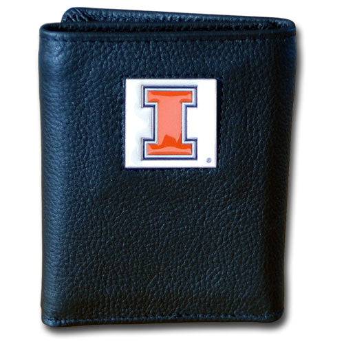 Illinois Fighting Illini Deluxe Leather Tri-fold Wallet Packaged in Gift Box (SSKG) - 757 Sports Collectibles