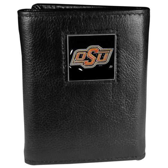 Oklahoma State Cowboys Deluxe Leather Tri-fold Wallet Packaged in Gift Box (SSKG) - 757 Sports Collectibles