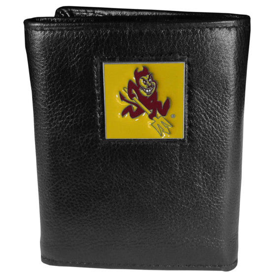 Arizona St. Sun Devils Deluxe Leather Tri-fold Wallet Packaged in Gift Box (SSKG) - 757 Sports Collectibles