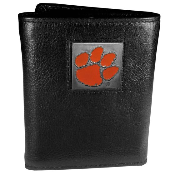 Clemson Tigers Deluxe Leather Tri-fold Wallet Packaged in Gift Box (SSKG) - 757 Sports Collectibles