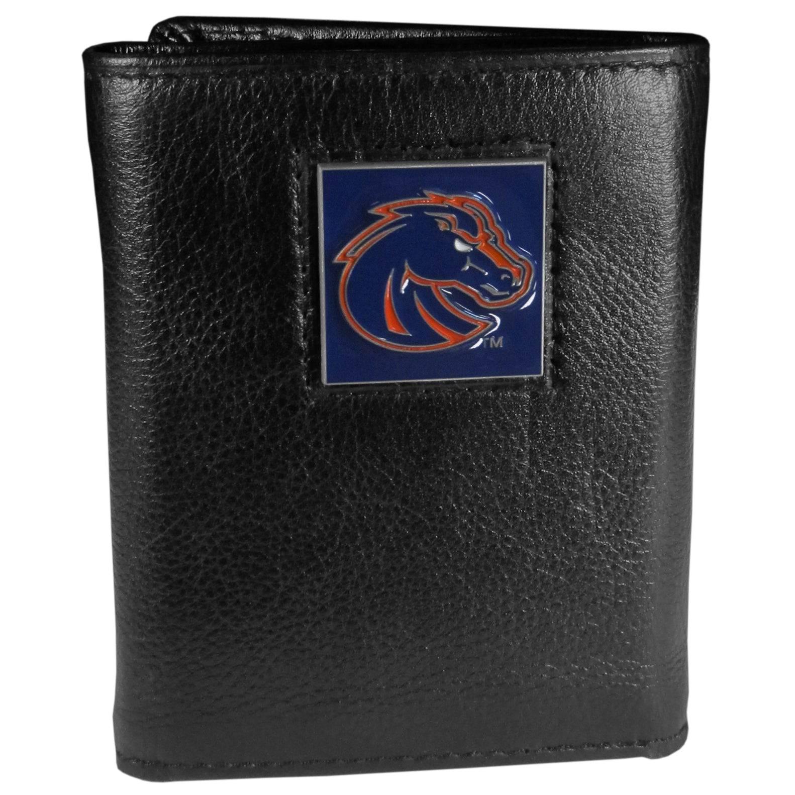 Boise St. Broncos Deluxe Leather Tri-fold Wallet (SSKG) - 757 Sports Collectibles