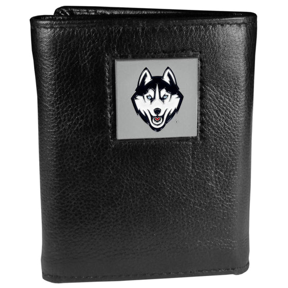 UCONN Huskies Deluxe Leather Tri-fold Wallet Packaged in Gift Box (SSKG) - 757 Sports Collectibles