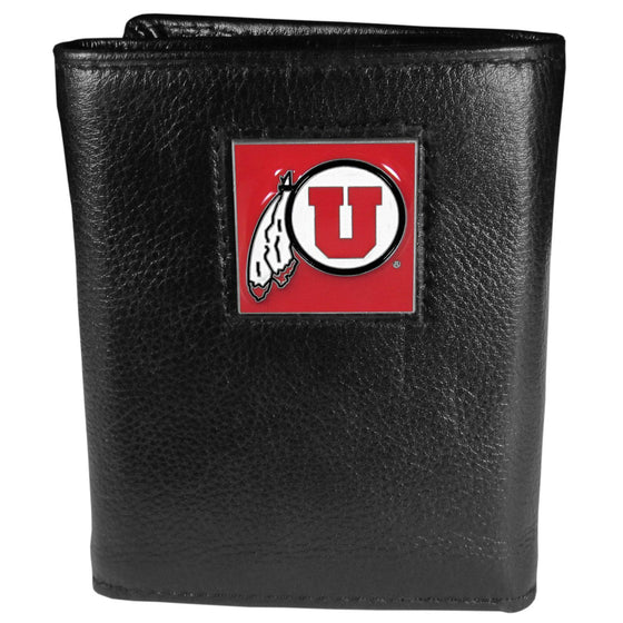 Utah Utes Deluxe Leather Tri-fold Wallet Packaged in Gift Box (SSKG) - 757 Sports Collectibles
