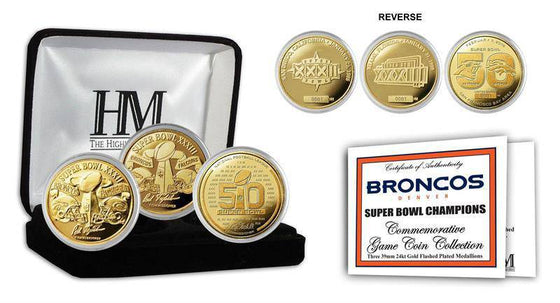Denver Broncos 3-Time Super Bowl Champions Gold Coin Set - 757 Sports Collectibles