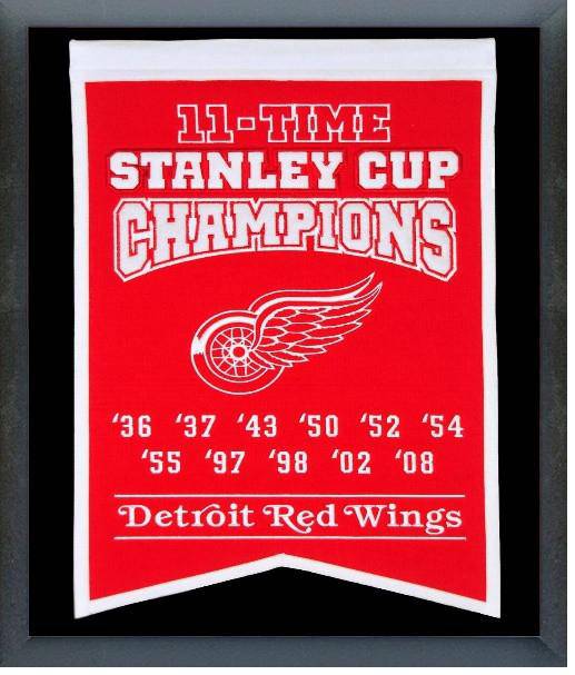 NHL Detriot Red Wings Framed Embroidered Wool Stanley Cup Champion Banner 18x24 - 757 Sports Collectibles