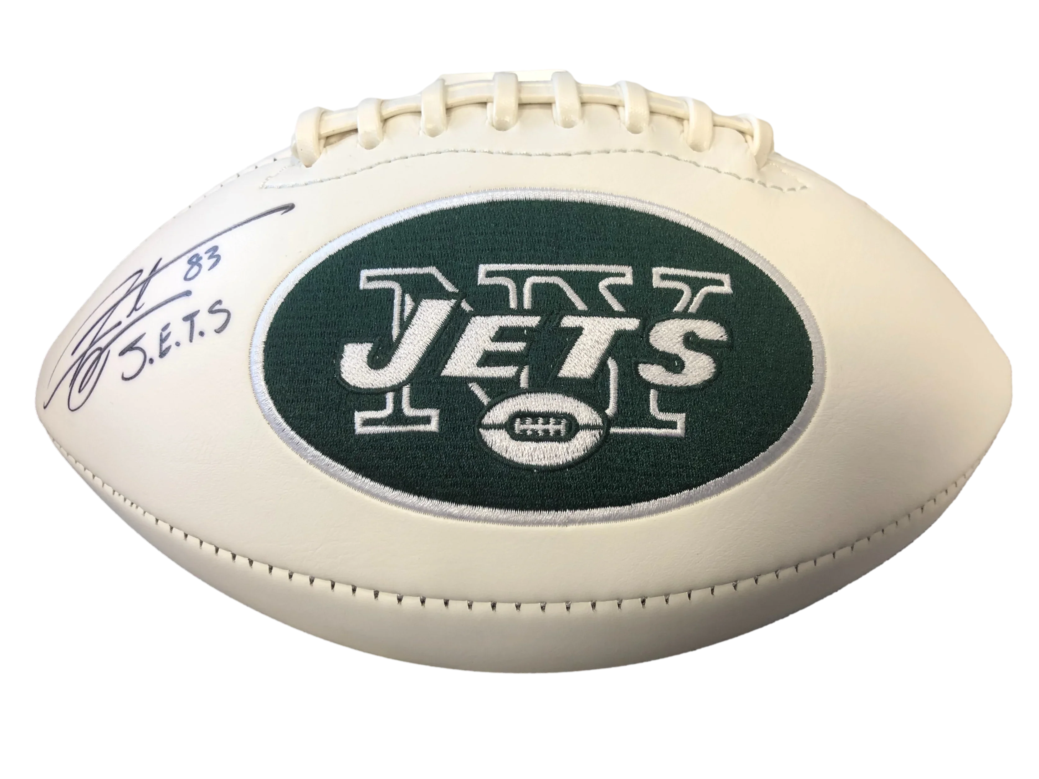 New York Jets Santana Moss Signed Auto Wht Logo Football - 757 COA - 757 Sports Collectibles