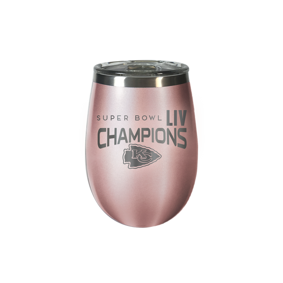 Kansas City Chiefs Super Bowl LIV 54 Champions Rose Gold Etched 12oz Draft Vacuum Sealed Stainless Steel Cooler Tumbler