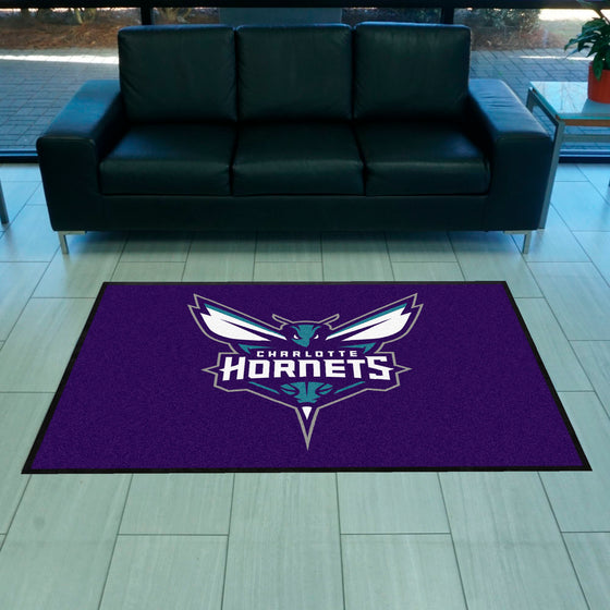 Charlotte Hornets 4X6 High-Traffic Mat with Durable Rubber Backing - Landscape Orientation