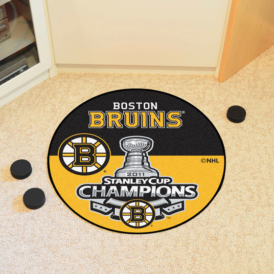 Boston Bruins Hockey Puck Rug - 27in. Diameter, 2011 NHL Stanley Cup Champions