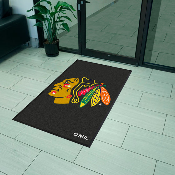 Chicago Blackhawks 3X5 High-Traffic Mat with Durable Rubber Backing - Portrait Orientation