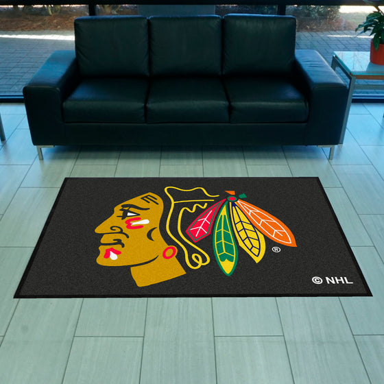 Chicago Blackhawks 4X6 High-Traffic Mat with Durable Rubber Backing - Landscape Orientation